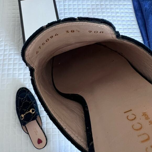 GUCCI Princetown GG velvet shoes 8.5M US sizing 38+ blue Excellent pre-owned - Picture 12 of 14